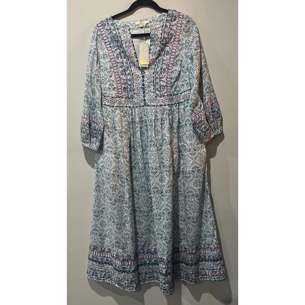 Boden Blue and Pink Patterned Midi Dress